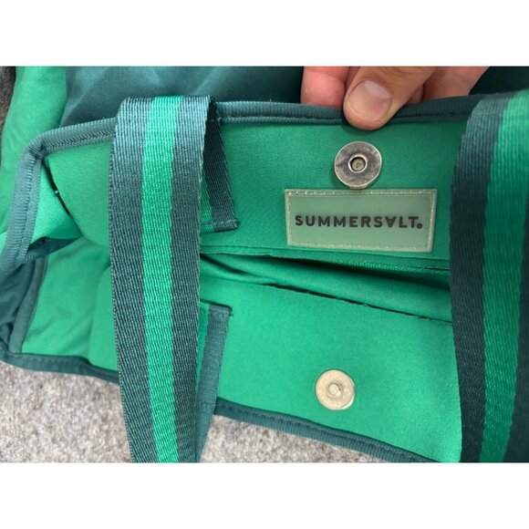 Summersalt Beach Tote Green Neoprene Snap Top Shoulder Straps Mesh Pocket Bag - Picture 5 of 6